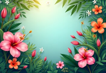 Summer jungle flowers with text space