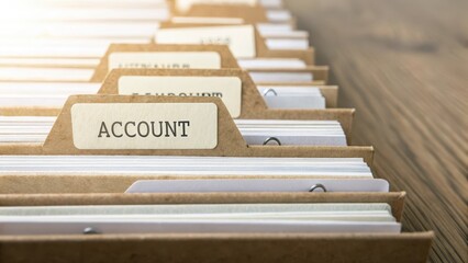 Close up of layered paper cards with account labeled files