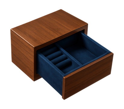 Velvet-lined drawer in a jewelry box, ideal for safeguarding rings and necklaces.