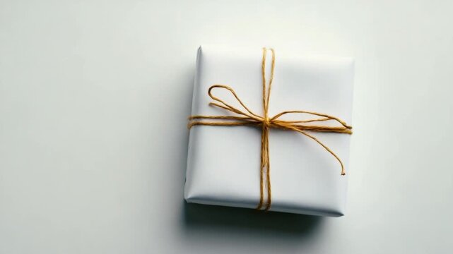Wrapped Gift of Simplicity: A pristine white gift, elegantly tied with natural twine, embodies the art of simple elegance and thoughtful gifting.