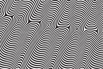  A hypnotic black and white pattern of concentric, wavy lines creating a bold optical illusion. Ideal for abstract backgrounds, wallpapers, textures, and modern graphic design