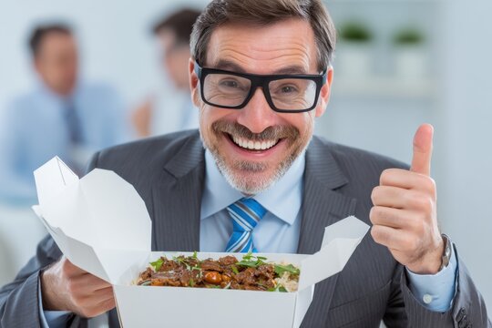 Businessman enjoying lunch at the office
