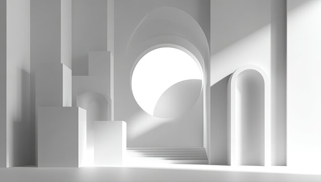 Abstract architectural structure with geometric shapes bathed in soft light and shadow