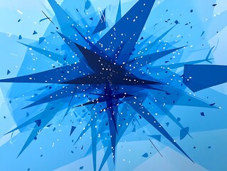 Abstract Blue Explosion Design with Geometric Shapes and Dotted Patterns