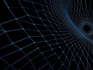 Abstract blue interconnected network on black background representing data connections