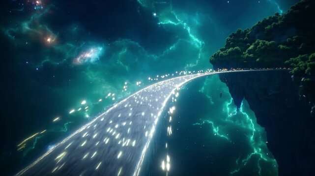 Explore a mystical fantasy world filled with floating islands and a path of light, perfect for games, movies, or visionary content, inviting viewers to dream and imagine limitless possibilities