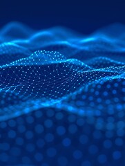 Abstract blue wave network connecting dots creating a digital landscape
