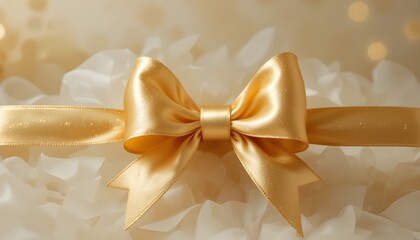 Elegant gold satin gift bow on transparent background