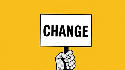 Embracing Change: A steadfast hand holds a sign bearing the powerful message of CHANGE against a vibrant, solid backdrop. This image embodies resilience and the courage to adapt and evolve.