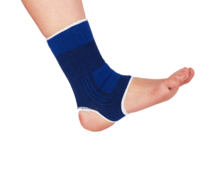 Ankle Support in Action: A detailed shot showcasing the crucial support offered by a sleek blue ankle brace, crucial for injury prevention or providing stability during sports and everyday activities.