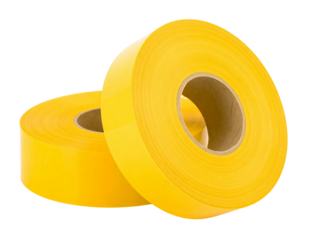 Stack of three rolls of yellow adhesive tape on transparent background, ideal for DIY, packaging, craft design, or stationery product mockups
