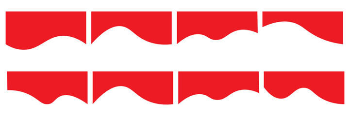 Collection of wavy Red decorative border for web design element vector. Website divider border vector illustration. Collection of dividers shape red templates.Red curve top headline. banner header