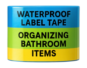 Waterproof label tape, ideal for organizing bathroom items in a shower caddy.