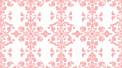 Seamless pink floral vintage pattern with ornate leaves and swirls