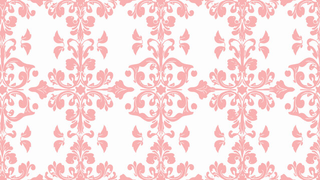 Seamless pink floral vintage pattern with ornate leaves and swirls