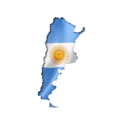 Argentine Nation: A symbolic representation of Argentina. A vibrant flag merged gracefully onto the map of its nation.