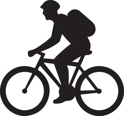 Obraz premium Silhouette of a cyclist riding a bicycle with backpack isolated on