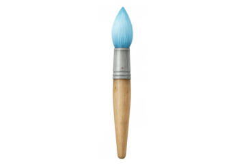 Paintbrush with blue bristles, art tool for creative projects and drawing, isolated on transparent background