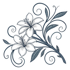 Elegant floral design featuring lily blossoms and swirling decorative elements