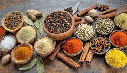 Set of different Indian spices for making food tasty. Generated with AI