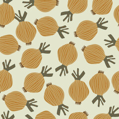 Pattern with hand drawn onions, seamless pattern. Vector illustration with onions for kitchen.