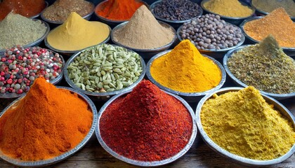 Colorful powder spices market. Generated with AI