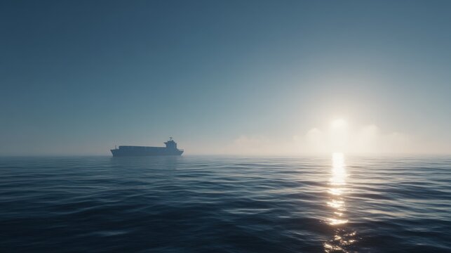 Cargo ship sailing on the sea at sunrise - Powered by Adobe