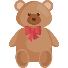 Obraz premium Cute brown teddy bear with red bow tie illustration isolated on transparent background