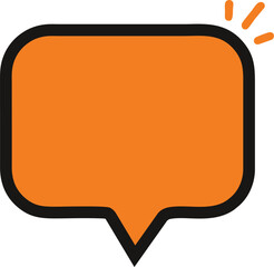 A simple, modern, orange speech bubble with a black outline and a small spark effect.