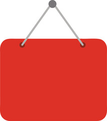 A blank red sign hanging from a nail on a white background.