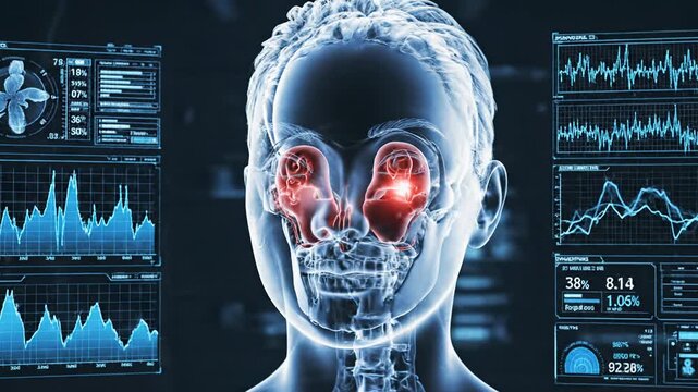 Advanced Medical Imaging Scan of Human Head with Digital Diagnostic Data and Analysis.