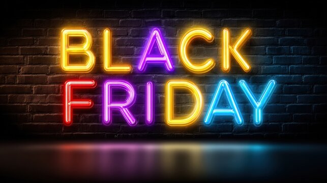 Black Friday Neon Sign: An eye-catching neon sign glows brightly with the words Black Friday, showcasing the vibrant anticipation of the annual shopping extravaganza.