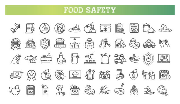 Set of outline food safety icons