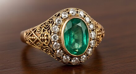Elegant Gold Ring with Emerald and Diamonds - Exquisite Jewelry.