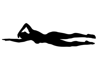 Obraz premium クロール 水泳でクロールを泳ぐ女性のシルエット 全身 横向き 正面のイラスト