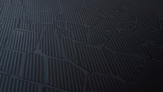 Close-up view of a dark, textured surface with intricate parallel lines and irregular intersecting patterns, resembling a micro-circuit or cooling grid.
