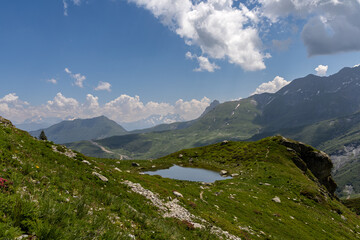 Beautiful view on alpine lake in the Lauzière massif , Savoie , France 