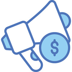 Blue Megaphone Icon with Dollar Symbol on Transparent Background Promoting Business and Finance...