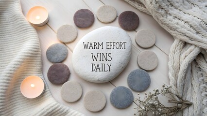 Inspirational Stone With Daily Motivational Phrase and Soft Circles