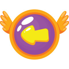 Circular Orange Bordered Emblem With Purple Center And Yellow Arrow Symbol With Orange Wings On Transparent Background