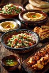 Obraz premium Oriental Food Feast with Colorful Dishes – AI Generative