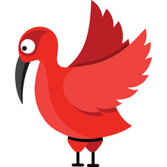 A Vibrant Red Ibis Bird With Big Eyes And A Long Beak Stands On Two Legs With Its Wings Slightly Spread On A Transparent Background