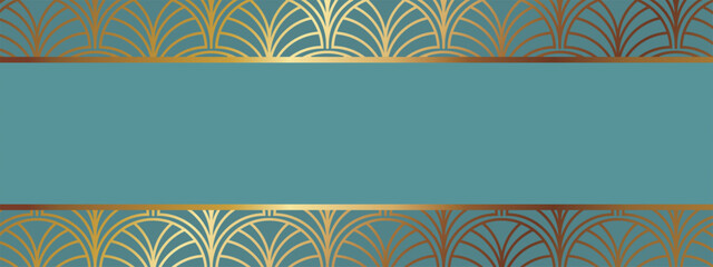 高級感のあるアールデコ模様のバナー　ターコイズ＆ゴールド