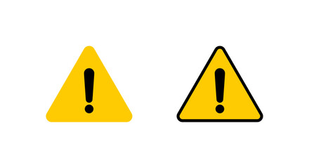Warning exclamation mark icon in flat design. Yellow caution triangle symbol