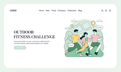 Outdoor Fitness Challenge with People Jogging - Vector Illustration