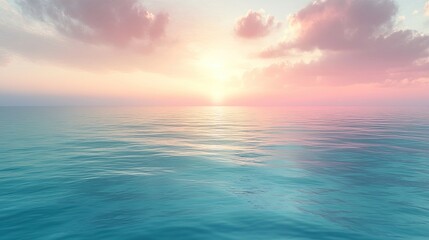 Obraz premium Serene Ocean Sunset With Soft Pink Clouds Reflecting On Rippling Water