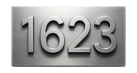 Metal address plaque with raised numbers for identifying a contemporary urban apartment.