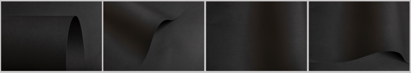 Deep black textured paper set with fine woven grain and soft flowing curves creating a smooth
