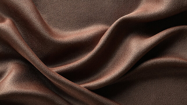 The flowing, lustrous folds of a rich, brown fabric, exuding elegance and sophistication. The silky texture invites touch and contemplation
