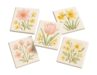 Hand-painted ceramic tiles with spring blooms, perfect for a countryside kitchen